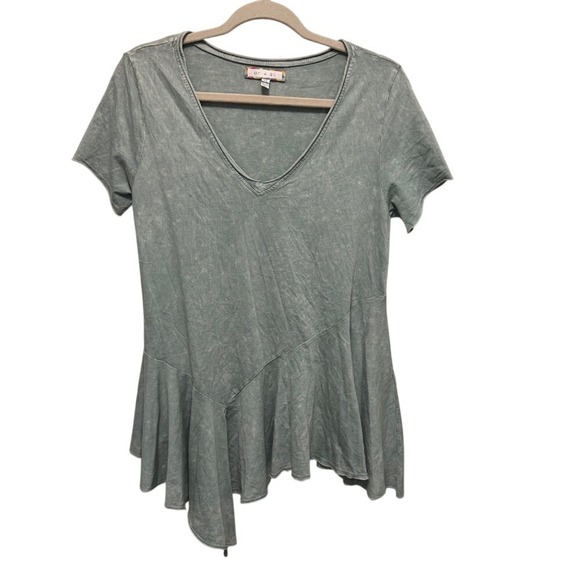 Eri + Ali Tops - Anthropologie Eri + Ali Asymmetric Hem Peplum Top Sage Green V-Neck Oversized XS